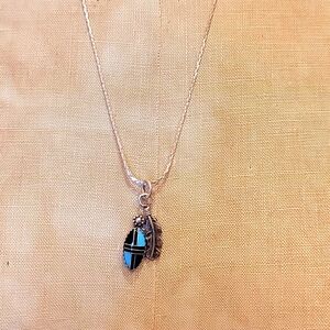 Sterling turquoise, onyx,signed necklace